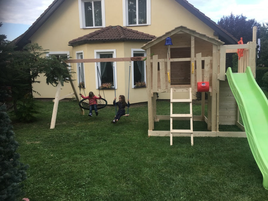 Dětský domeček Monkey´s Home Chatrč pirát Storm s houpačkami - modré