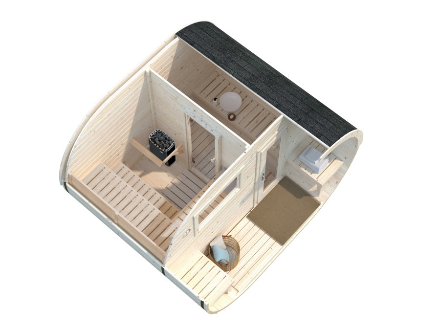 Barelová sauna Anette 3,0 + 1,5 m2  (bez kamen)