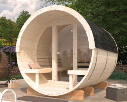 Barelová sauna Anita 1,3 + 0,7 m2 (bez kamen) - prosklenná