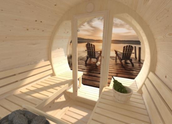 Barelová sauna Anita 1,6 + 0,7 m2 (bez kamen) - prosklenná