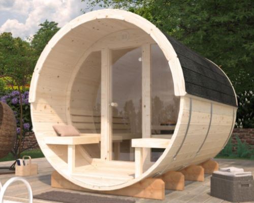 Barelová sauna Anita 1,6 + 0,7 m2 (bez kamen) - prosklenná