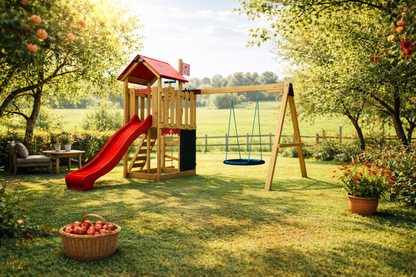 Dětské hřiště Monkey´s Home Malý pirát DOOK s červenou skluzavkou