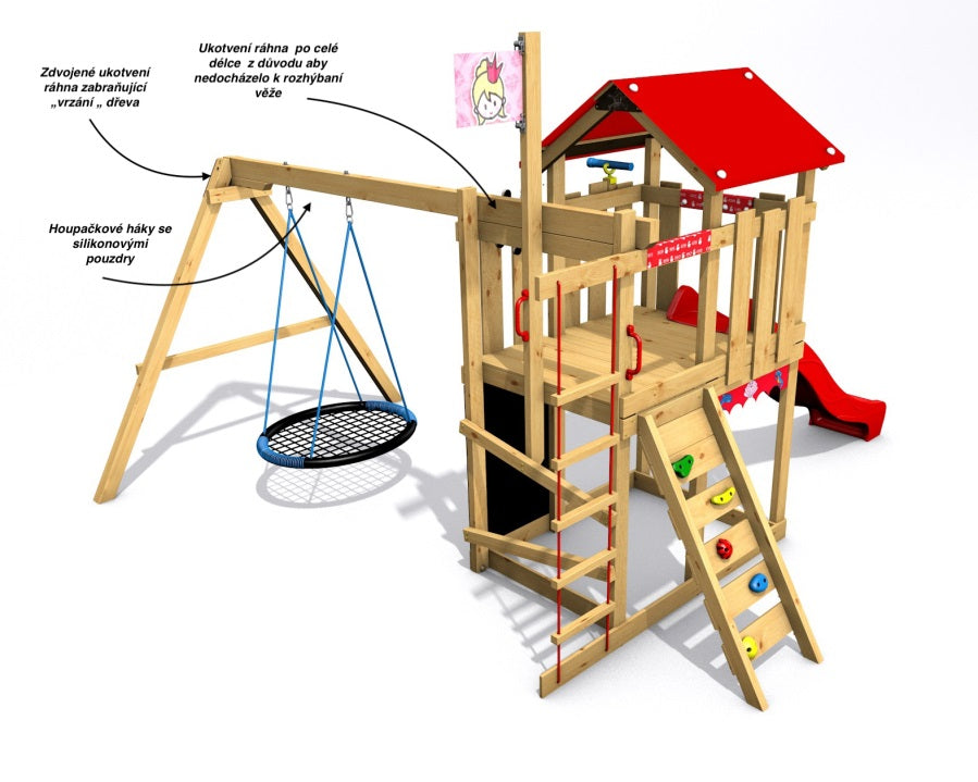 Dětské hřiště Monkey´s Home Malý pirát DOOK s červenou skluzavkou