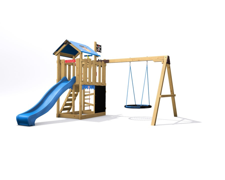 Dětské hřiště Monkey´s Home Malý pirát DOOK s modrou skluzavkou