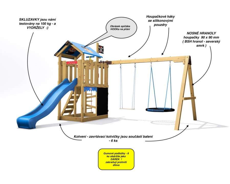 Dětské hřiště Monkey´s Home Malý pirát HOOK s červenou skluzavkou