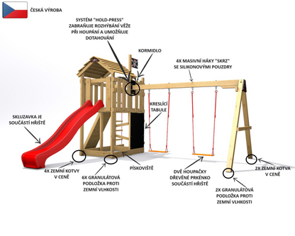 Dětské hřiště Monkey´s Home Malý pirát RED s červenou skluzavkou