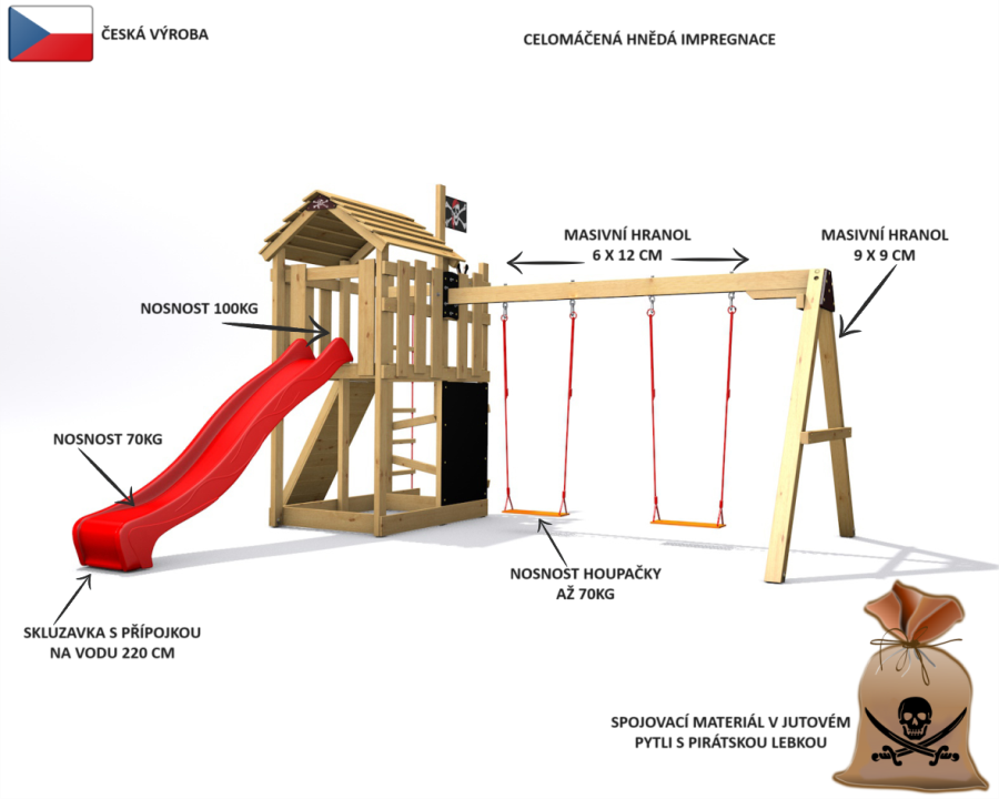 Dětské hřiště Monkey´s Home Malý pirát RED se skluzavkou