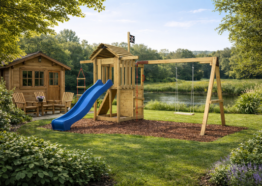 Dětské hřiště Monkey´s Home Malý pirát SAM s modrou skluzavkou