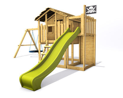 Dětský domeček Monkey´s Home Chatrč pirát Storm s houpačkami - zelené