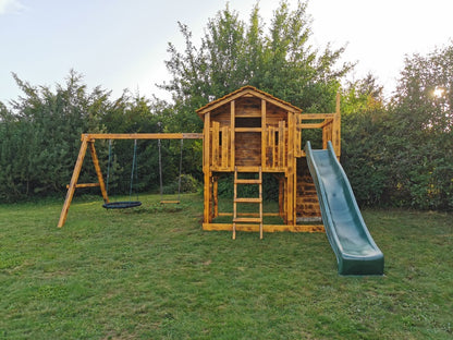 Dětský domeček Monkey´s Home Chatrč pirát Storm s houpačkami - zelené