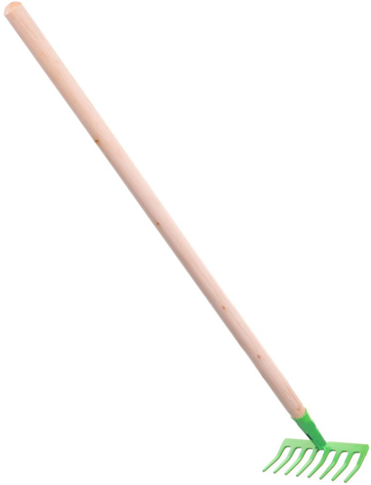 DŘEVO Hrábě dětské nářadí zelené s násadou 80cm kov