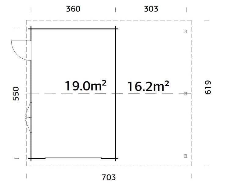 Garáž Roger 19,0 + 16,2  m2 - bez dveří