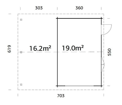 Garáž Roger 19,0 + 16,2  m2 - bez dveří