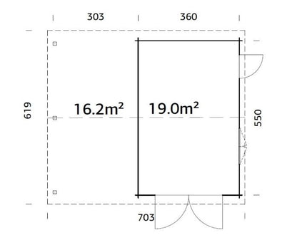 Garáž Roger 19,0 + 16,2  m2 - s křídlovými dveřmi