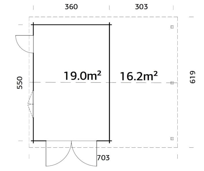 Garáž Roger 19,0 + 16,2  m2 - s křídlovými dveřmi