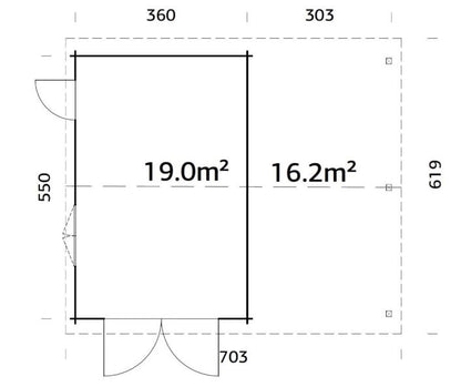 Garáž Roger 19,0 + 16,2  m2 - s křídlovými dveřmi