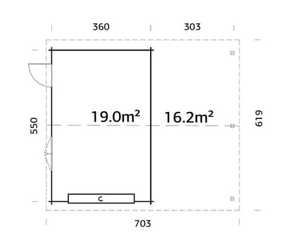 Garáž Roger 19,0 + 16,2  m2 - výsuvná vrata