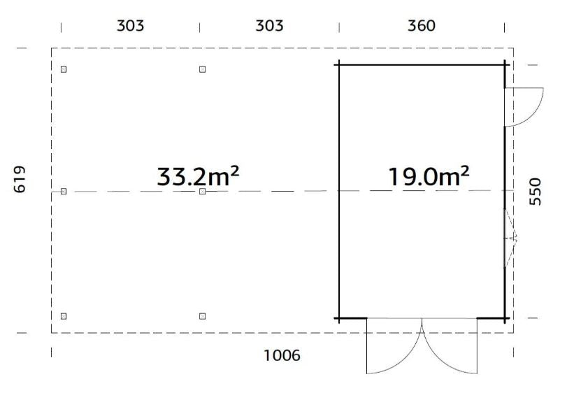 Garáž Roger 19,0 +33,2 m2 - s dřevěnými vraty