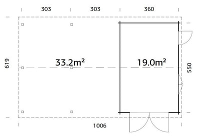 Garáž Roger 19,0 +33,2 m2 - s dřevěnými vraty