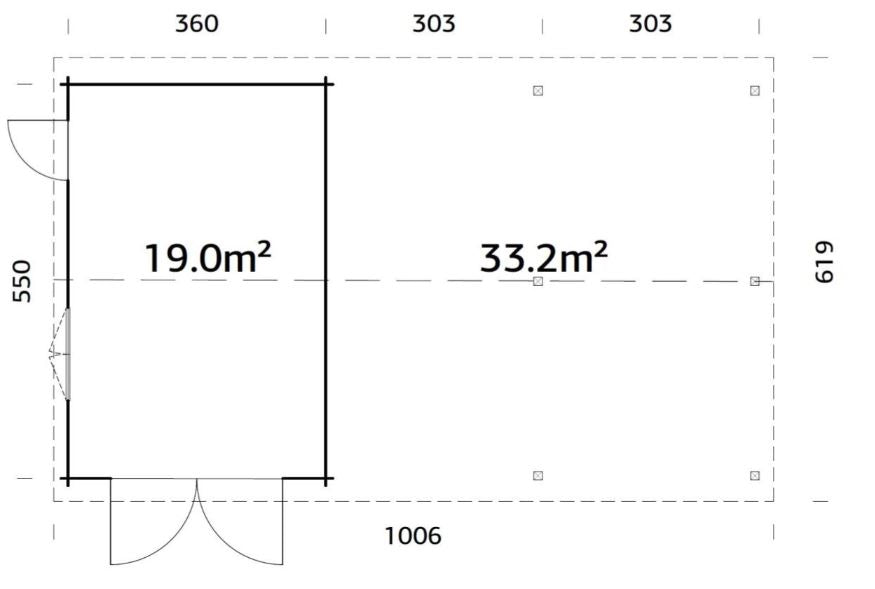 Garáž Roger 19,0 +33,2 m2 - s dřevěnými vraty