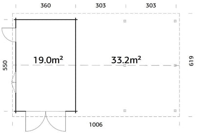 Garáž Roger 19,0 +33,2 m2 - s dřevěnými vraty