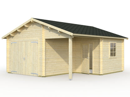Garáž Roger 21,9 + 5,2 m2 - s dřevěnými dveřmi