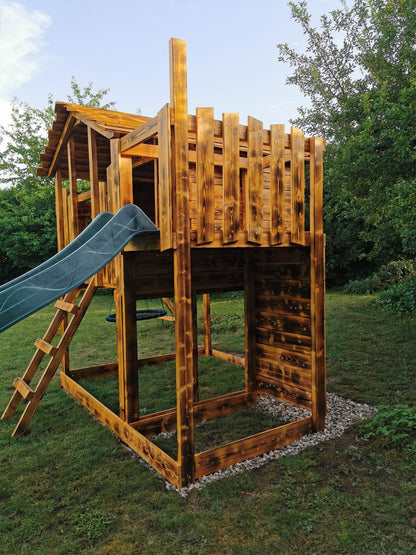 Dětský domeček Monkey´s Home Chatrč pirát Storm s houpačkami - modré