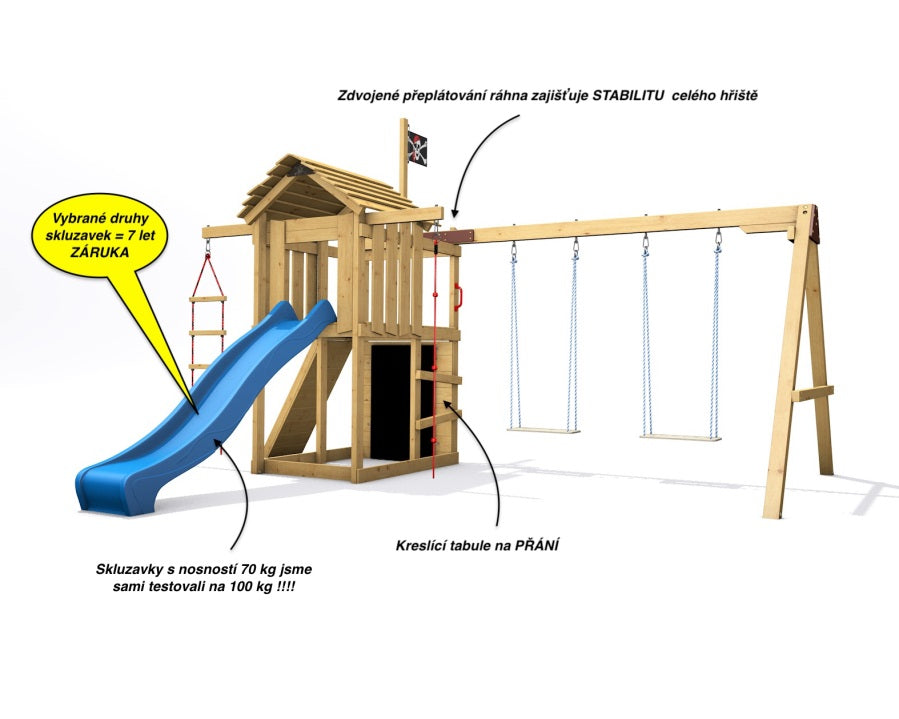Dětské hřiště Monkey´s Home Malý pirát JIM s červenou skluzavkou