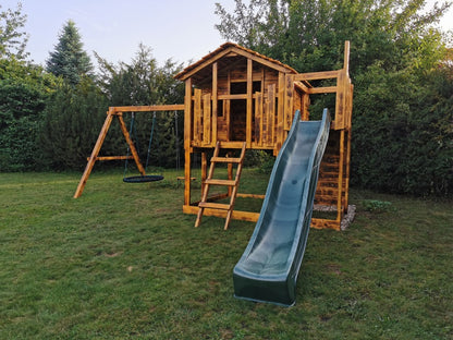 Dětský domeček Monkey´s Home Chatrč pirát Storm s houpačkami - modré