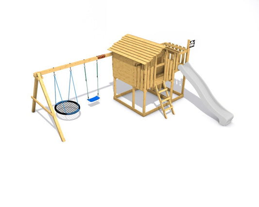 Dětský domeček Monkey´s Home Chatrč pirát Storm s houpačkami - modré