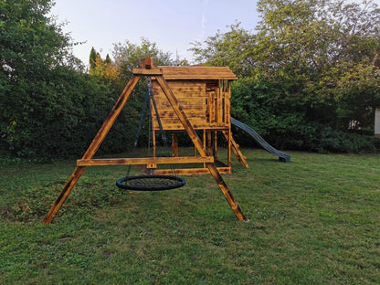 Dětský domeček Monkey´s Home Chatrč pirát Storm s houpačkami - modré