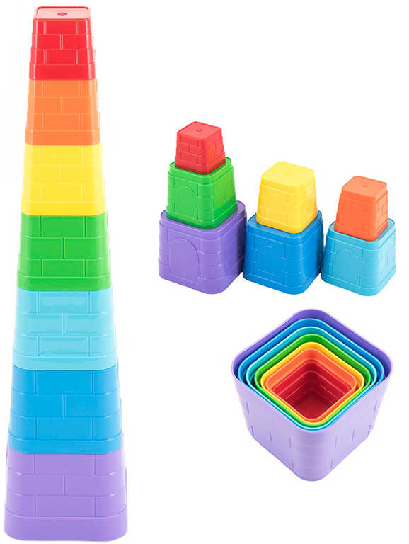 Kubus baby pyramida hranatá barevná věžička skládací 7 dílků plast