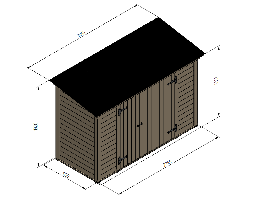 Nářaďový domek (dřevník)  H2 (274 x 115 cm) tl. 19mm