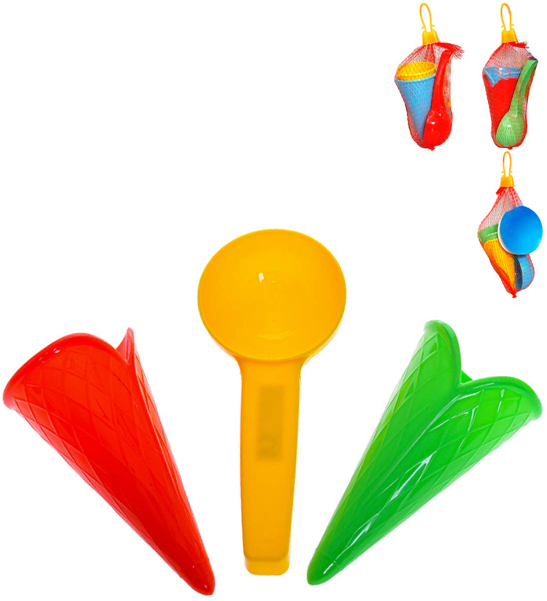 Pískový set zmrzlina 2 kornouty s naběračkou formičky 4 barvy plast