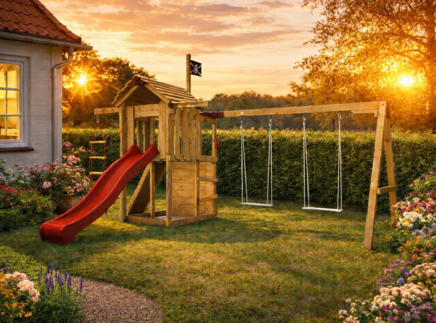Dětské hřiště Monkey´s Home Malý pirát JIM s červenou skluzavkou