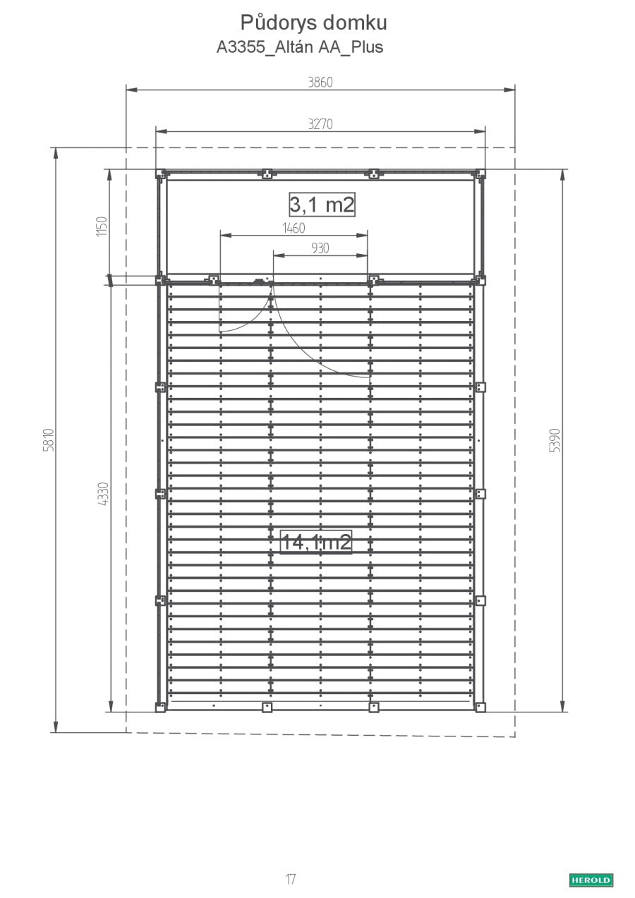 Zahradní Altán  HEROLD A3355 AA Plus s boční stěnou a terasovou podlahou (3,1 + 14,1  m2)