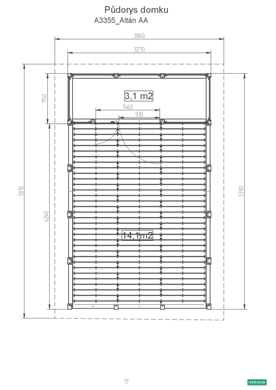 Zahradní Altán  HEROLD A3355 AA s terasovou podlahou (3,1 + 14,1  m2)
