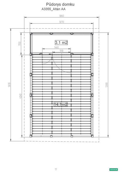 Zahradní Altán  HEROLD A3355 AA s terasovou podlahou (3,1 + 14,1  m2)