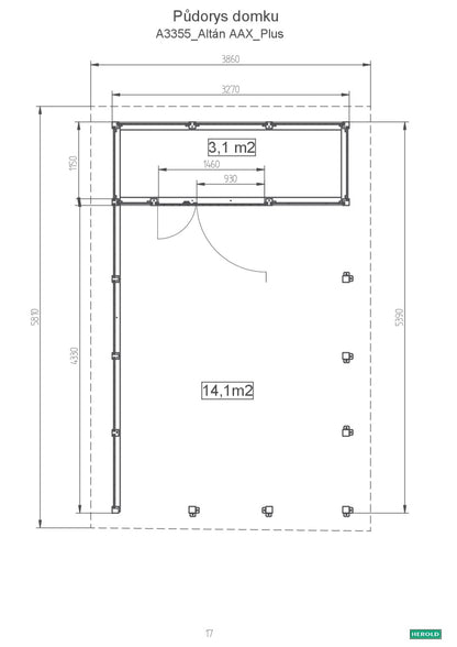 Zahradní Altán  HEROLD A3355 AAX Plus s boční stěnou  (3,1 + 14,1  m2)