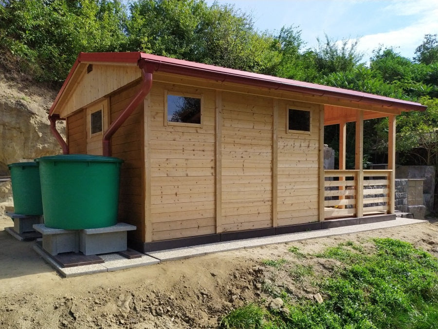 Zahradní altán Herold A3355 C Plus s terasovou podlahou a boční stěnou (9,6 + 6,3 m2)