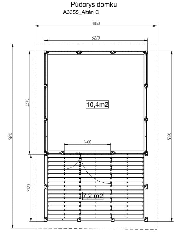 Zahradní altán Herold A3355 C Plus s terasovou podlahou a boční stěnou (9,6 + 6,3 m2)