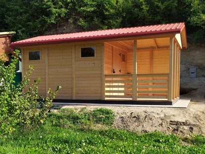 Zahradní altán Herold A3355 C Plus s terasovou podlahou a boční stěnou (9,6 + 6,3 m2)