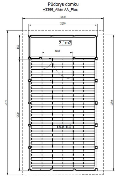 Zahradní altán Herold A3366 AA Plus s plnou boční stěnou a terasovou podlahou(3,1 + 15,8 m2)