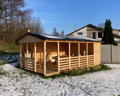 Zahradní altán Herold A3366 AA Plus s plnou boční stěnou a terasovou podlahou(3,1 + 15,8 m2)