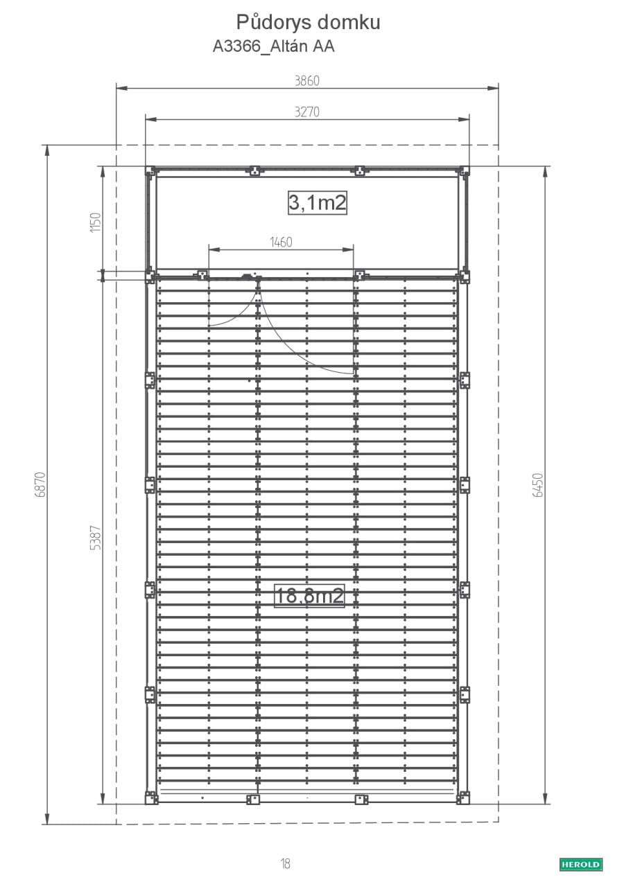 Zahradní altán Herold A3366 AA s terasovou podlahou (3,1 + 15,8 m2)