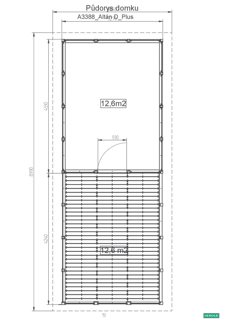 Zahradní altán Herold A3388 D Plus s boční stěnou a terasovou podlahou(12,6 + 12,6 m2)