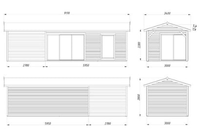 Zahradní domek Amanda 17,1 + 7,8 m2 s posuvnými dveřmi