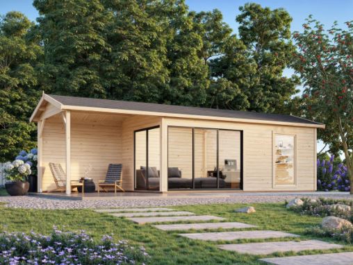 Zahradní domek Amanda 17,1 + 7,8 m2 s posuvnými dveřmi s dvojitým sklem