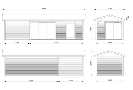 Zahradní domek Amanda 17,1 + 7,8 m2 s posuvnými dveřmi s dvojitým sklem