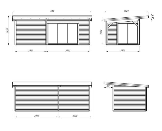 Zahradní domek Andrea 11,2 + 7,9  m2 s posuvnými dveřmi s dvojitým sklem